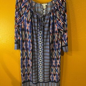 London Times Blue and Orange Patterned Tunic